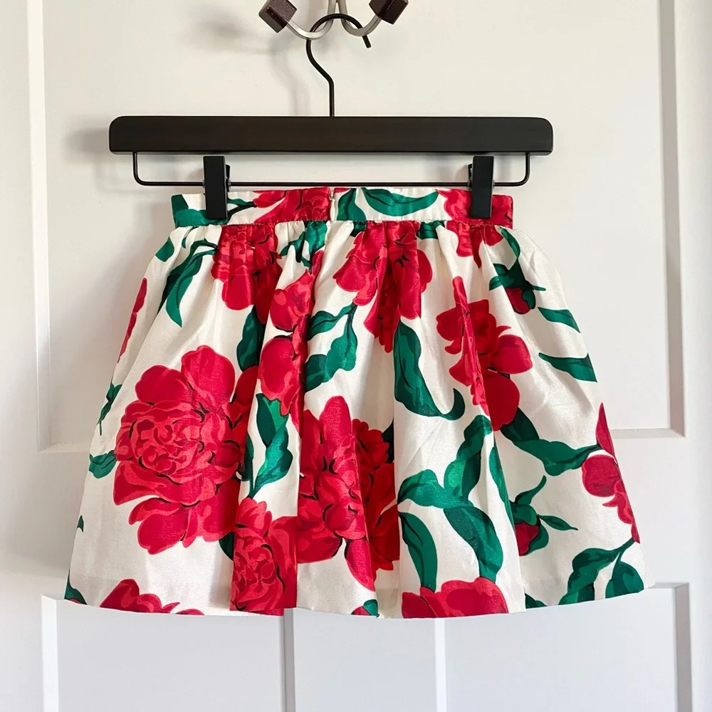 Gymboree Red Floral Skirt with Green Leaves
